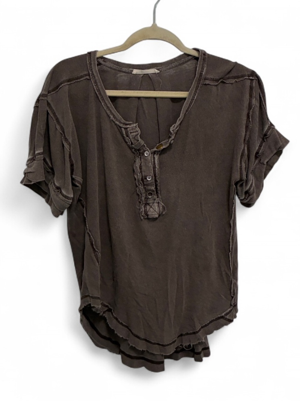 We The Free Heritage Henley Taupe Short Sleeve Tee Shirt